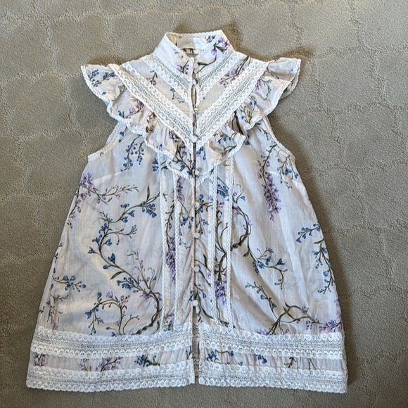 Zimmermann Sleeveless Ruffle and Lace Mockneck Blouse sz 0 - Picture 6 of 11